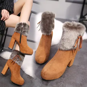 Vinter nye tykke med kvinders sko kvinders støvler højhælet dame støvler matteret Martin støvler damesko 2019