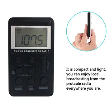 Mini Bærbar Radio Håndholdt Digital AM FM USB-TF MP3-Afspiller, Genopladelige Højtaler