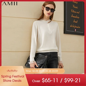 Amii Minimalisme Vinter Fashion uld Trøjer For Kvinder Kausale Blonder Patchwork Slim Fit Sweater Kvindelige Pullover Toppe 12070631