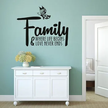 Sommerfugle Flytbare Væg Kunst Decals Home Decor Familie, Hvor Livet Begynder Og Love Aldrig Ender DIY Wall Sticker Til stuen