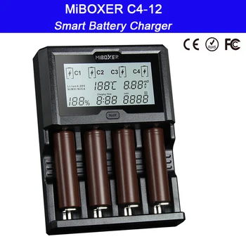Miboxer C4-12 Smart Universal batterioplader til 12V 5A 4 Slots LCD-Tv med Li-ion/Ni-MH/Ni-Cd/LiFePO4 18650 26650 AAA AA