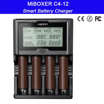 Miboxer C4-12 Smart Universal batterioplader til 12V 5A 4 Slots LCD-Tv med Li-ion/Ni-MH/Ni-Cd/LiFePO4 18650 26650 AAA AA