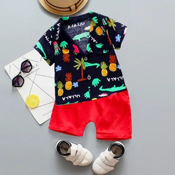 Mode drenge sommeren kortærmet V-Neck tops shirts print solid shorts lille barn børn baby boy tøj sætter børn 2stk 6M-6Y