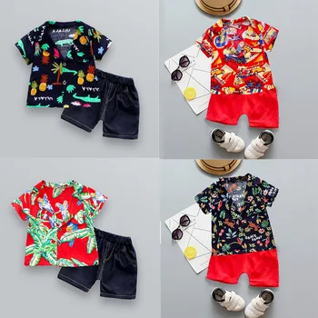 Mode drenge sommeren kortærmet V-Neck tops shirts print solid shorts lille barn børn baby boy tøj sætter børn 2stk 6M-6Y