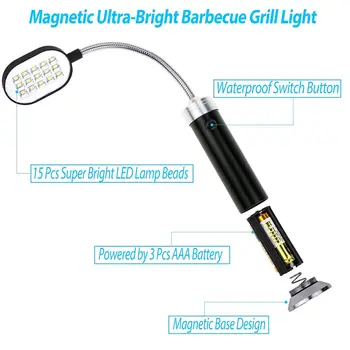 Nye Grill Lys med Magnetiske Base Super Lyse 15 LED-Lys Fleksibel Svanehals, BBQ Lys Drop Shipping