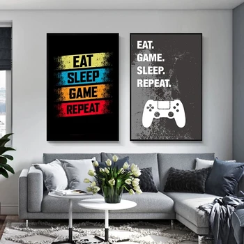 Eat Sleep Spil Gentag Gaming Væg Kunst Plakat Gamer Lærred Maleri Plakat og Print til Drenge Værelset Dekorative Billede Legerum