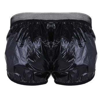 IEFiEL Sommeren Sexede Shorts for Herre Mode Shorts Let Imiteret Læder Boxer Shorts Kuffert Wet Look Lounge Korte Bukser