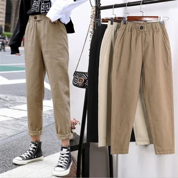 Beige Høj Talje Casual Bukser Kvinder løs Foråret Efteråret 2020 Nye Kvinders koreanske slank Harem Bukser Plus Size Ni Bukser