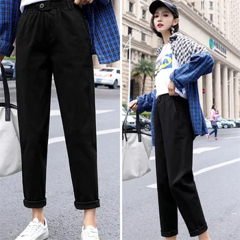 Beige Høj Talje Casual Bukser Kvinder løs Foråret Efteråret 2020 Nye Kvinders koreanske slank Harem Bukser Plus Size Ni Bukser
