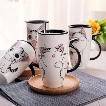 Hot salg 600ml Tegnefilm kreative kat krus Med Låg mælk og krus til te Porcelæn rejse Cup med Stor Kapacitet keramiske fine Gaver