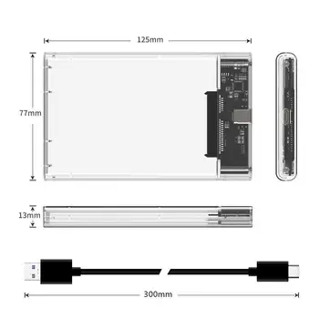 USB-3.1 bærbare Harddisk Kabinet 2,5 tommer Gennemsigtige SATA III til Type C for HDD/SSD 5 Gpbs Eksterne Harddisk Kabinet