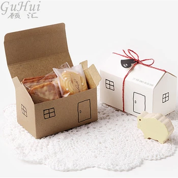 Hvid og Brun Lille Hus i Form Candy Box Bagning Cookie Pakke Kids Fødselsdag Bryllup Fest Xmas Udsmykning Baby Brusebad Forsyninger