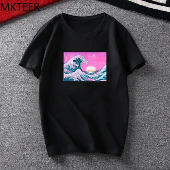 Vaporwave Harajuku Den Store Bølge Ud Glitch Print T-Shirt Mænd Kvinder i Hip Hop Farve Mode Overdele Japanske Mænd er T-shirt