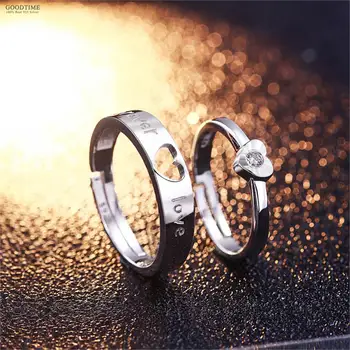 Noble Bryllup Par Ringe Af Ren 925 Sterling Sølv Ringe, Kærlighed Hjerte Zircon Jubilæum Ring Mode Tilbehør For Kæreste