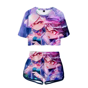 3D Skydespil Splatoon Cosplay Kostume To delt Sæt Sommer Sexet Bomuld T-shirt Kvinde Shorts og en Afgrøde Top Mode Træningsdragt