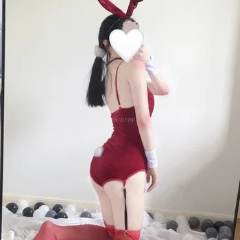 Japansk Bunny Girl Sexet Anime Cosplay Costume 3 Farver Kanin Bodysuit Erotisk Tøj til Kvinde Svøbt Brystet Sød Kanin
