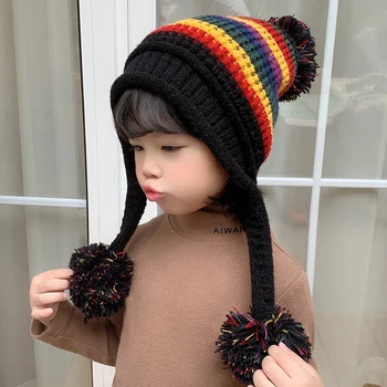 Vinteren Baby varm strik uld hætte børn tykkere plys bold hat dreng pige beanie skullies Harajuku elefanthue mode maske, hat sæt