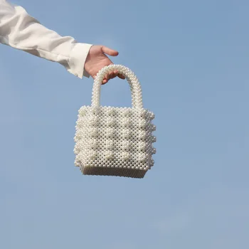 Håndlavet Perle Dame Tote Luksus Håndtasker Lille Boks Aften Taske Mode Vintage Kvindelige Top-håndtag Taske Smarte ins Boks Bag Brand