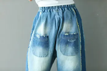 Plus Størrelse Høj Talje Jeans Kvinde Hul Kvast 2020 Nye Ankomst Denim Kvinders Bukser Ankel Længde Hip Hop Løs Lynlås Lommer
