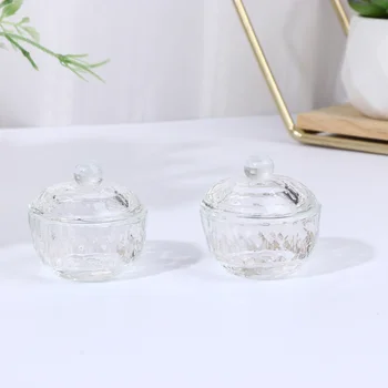 2stk Nail Art Glass Crystal Cup Mini Glas Lille Krystal Glas Lille Kop Støvtæt opbevaringsboks med Låg i Hjemmet Salon