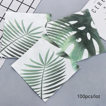 100pcs/masse Tropiske Print, Monstera Blade Plante Papir Servietter Disponibel Bachelorette Part Forsyninger Tissue Servietter Grøn