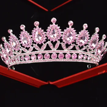 KMVEXO 2019 Nye Pink Dråbe Perle Brude Håndlavet Tiara Brud Hovedbøjle Krystal Rhinestone Diadem dronningens Krone Bryllup Hår Tilbehør