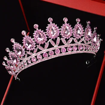 KMVEXO 2019 Nye Pink Dråbe Perle Brude Håndlavet Tiara Brud Hovedbøjle Krystal Rhinestone Diadem dronningens Krone Bryllup Hår Tilbehør