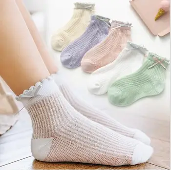 5Pairs pack Sommeren nye børns sokker tynd blonde sokker bue tilbehør baby sokker piger sokker