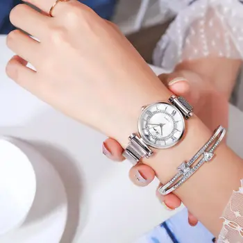 Fashion Kvinder Ure Magnetiske Damer Ure Diamond Silver Watch Geometriske Overflade Casual Quartz Armbånds Ure Dropshipping