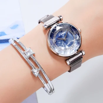 Fashion Kvinder Ure Magnetiske Damer Ure Diamond Silver Watch Geometriske Overflade Casual Quartz Armbånds Ure Dropshipping