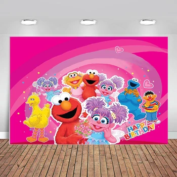 Fotografering Baggrunde Sesame Street Pink Abby Elmo Happy Birthday Party Brugerdefinerede Foto Studio Baggrund Baggrund Vinyl