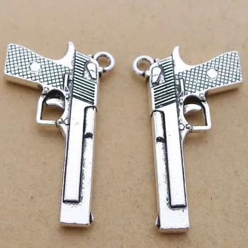 50stk Pistol Charms 20mm x 35mm DIY Smykker at Gøre Vedhæng i antik sølv farve