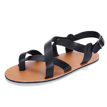 2020 Sommeren Mænd Sandaler Læder Vintage Flad Hæl Solidt Spænde Stranden Gladiator Sandaler, Sko Åndbar Mænd Flip Flops Sandaler