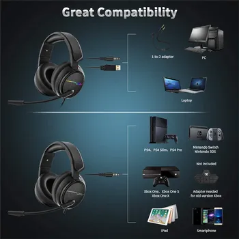 UNITOP Xiberia V20 Gaming Hovedtelefoner USB 7.1 Headset til PC-Computer Spil, Bas, Stereo Øretelefoner med Mikrofon LED-Lys