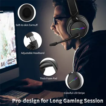 UNITOP Xiberia V20 Gaming Hovedtelefoner USB 7.1 Headset til PC-Computer Spil, Bas, Stereo Øretelefoner med Mikrofon LED-Lys