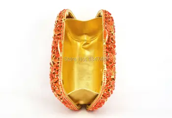 Nyeste Orange Crystal Clutch Taske Blomst Kvindelige Aften Taske Diamant Besat Håndtasker Kvinder Bryllup Brude Fest Prom Pung SC437