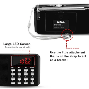 Lefon Transportabel Stereo Radio Modtager, AM FM-MP3-musikafspiller Understøtter TF SD-Kort, USB-Drev-AUX-LED-Skærm Lommelygte Mini-Radioer