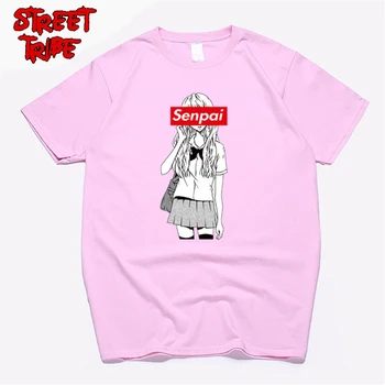 Mænds Senpai Anime Pige Nørdet Bomuld Sort T-shirt Print Manga Streetwear t-Shirts Japansk Stil t-shirt Unisex Tøj Harajuku