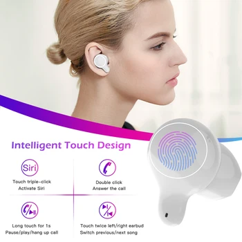 Cigfun TWS Bluetooth-5.0 Høretelefoner, Mini Trådløse Øretelefoner Sports-Vandtæt-Stereo-Headset med Mikrofon Til Telefonen