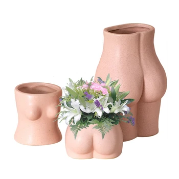 Hot Nordisk Keramik Body Art Bust Vase Tørret Blomst Arrangement Mini Anlæg Pot Balkon Hjem Indre Skulptur Pynt