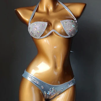 2020 Luksus Bikini Sæt Kvinder Bling Diamante Karneval Bra Afgrøde Top Crystal Trusser Rave Festivalen Burning Man Outfit Klub Bære