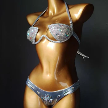 2020 Luksus Bikini Sæt Kvinder Bling Diamante Karneval Bra Afgrøde Top Crystal Trusser Rave Festivalen Burning Man Outfit Klub Bære