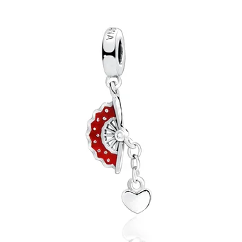 Populære Passer Oprindelige Pandora Armbånd 925 Sterling Sølv Perler spansk Fan Hjertet Dingle Charms Kvinder DIY smykker