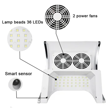 80W 2 I 1 Stærk Vakuum Søm Indsugnings-Kanal Solfanger Med UV LED Nail Lampe og 2 Fan Støvsuger Til Manicure Værktøj