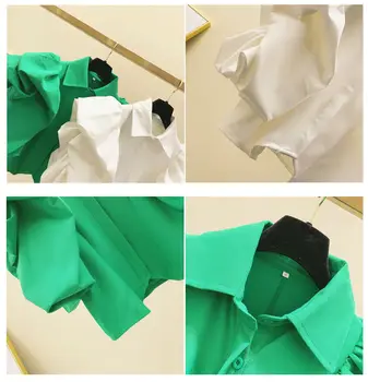 Puff Ærmer Chiffon Kvinder Shirts 2020 Sommeren Nyt Design, Solid Green (Fast Grønt Kort Af Høj Talje Dame, Elegante Skjorter Outwear Pels Toppe