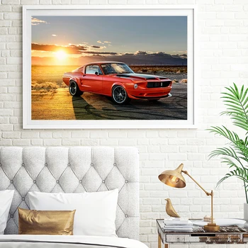 Fordoes Mustang Muscle Car Kunst, Lærred, Plakat Maleri, Olie Væggen Billedet Print Moderne Hjem Soveværelse Tilbehør Til Udsmykning, Kunstværker