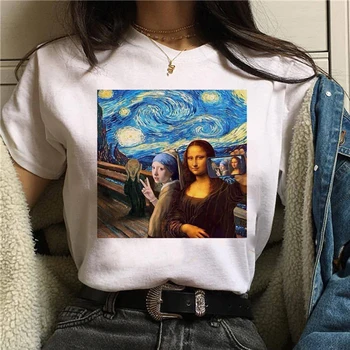 Mona Lisa Sjove Harajuku T-Shirts Kvinder Ullzang Vintage Grunge Æstetiske T-shirt koreansk Stil Tegnefilm Tshirt 90'erne Top Tees Kvindelige