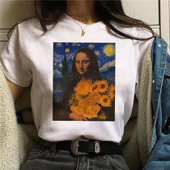 Mona Lisa Sjove Harajuku T-Shirts Kvinder Ullzang Vintage Grunge Æstetiske T-shirt koreansk Stil Tegnefilm Tshirt 90'erne Top Tees Kvindelige