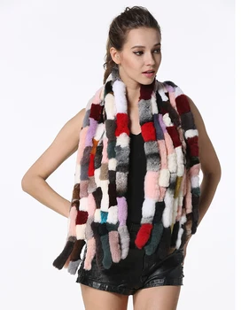 IANLAN Mode Stribede Lange Tørklæder til Kvinder Vinteren Afslappet Sjal Tørklæde Damer Real Rex kaninpels Wraps Stoles IL00039