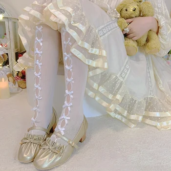 Lolita Tube Sokker Kvinder Japansk Hule Ud Sløjfeknude blondekant Tynde Hvide Bunke Bunke Sokker Pige JK Uniform Ornamenter Kalv Sokker
